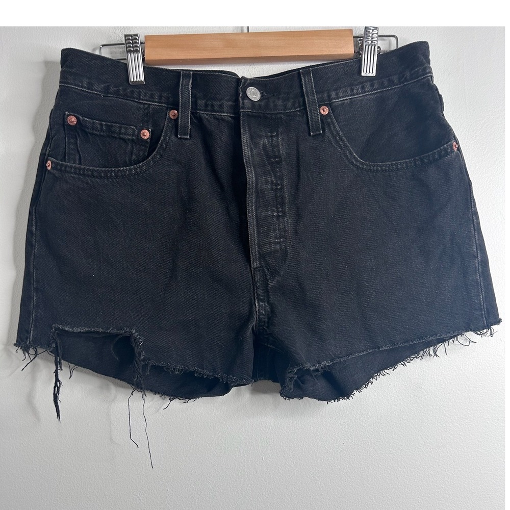 Levis‎ 501 Womens Washed Black Cut Off Denim Shorts Button Fly W31 Classic Jean